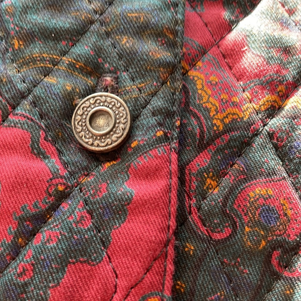 Kenneth Gordon Quilted Paisley Fitted Jacket Burgundy/Green/Yellow/Blue Size 4 - Picture 10 of 12